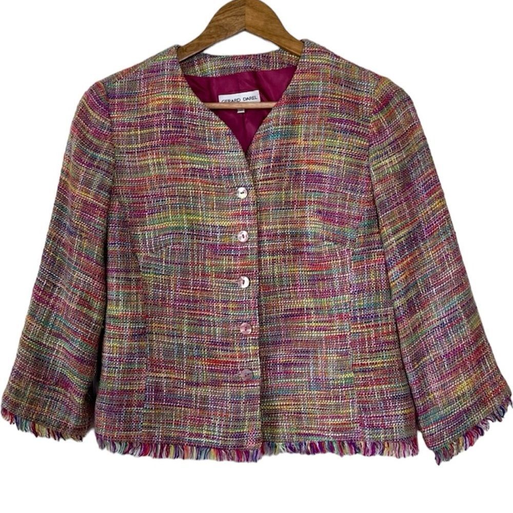 Gerard Darel Tweed Boucle City Chic Jacket Fringe Made in France 38 Small Medium